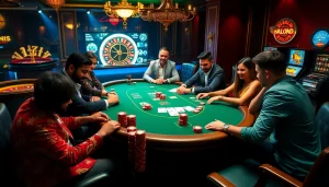 Players engaged in a thrilling poker game at PG66 CN COM, showcasing high-stakes action with chips and cards.