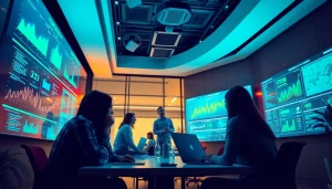 Viral software solutions team collaborating in a modern tech office.