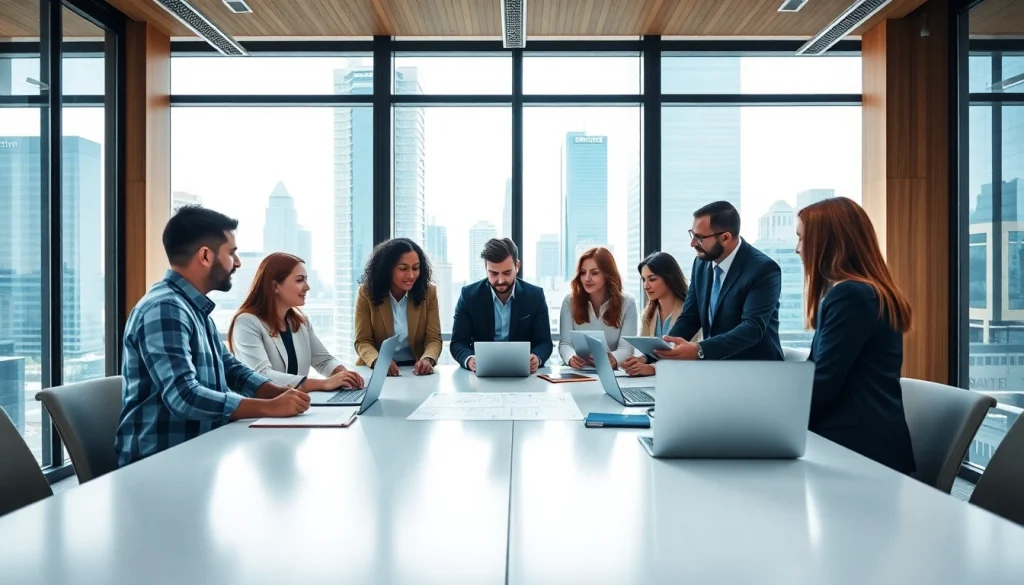 Business professionals collaborating in a strategic meeting, fostering teamwork.