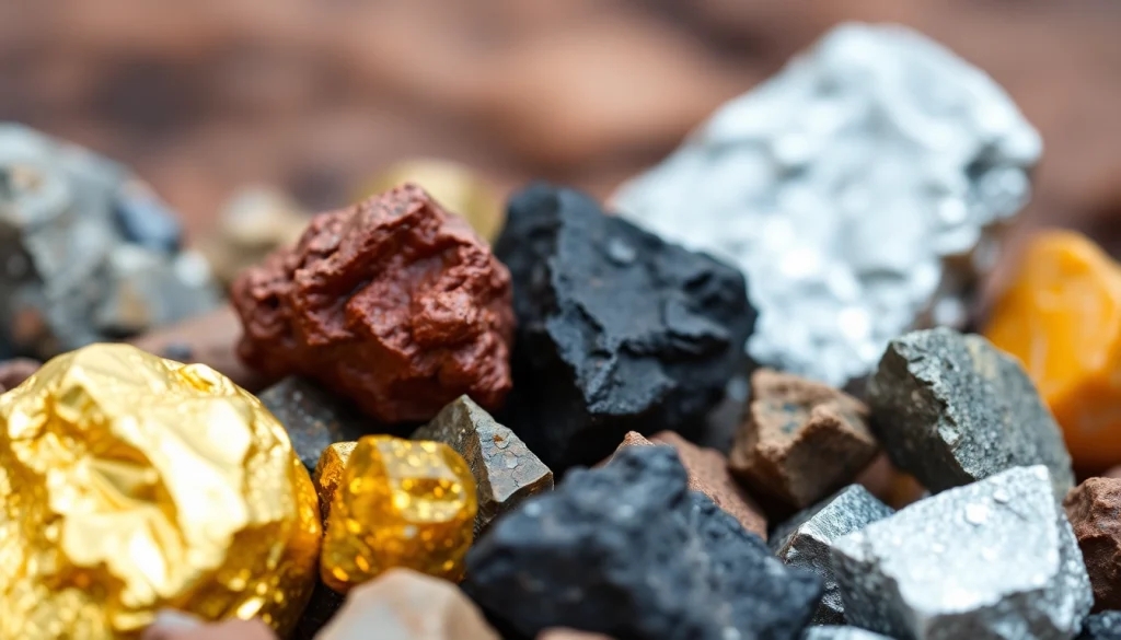Mining valuable Ore specimens with distinct colors and textures in natural light.