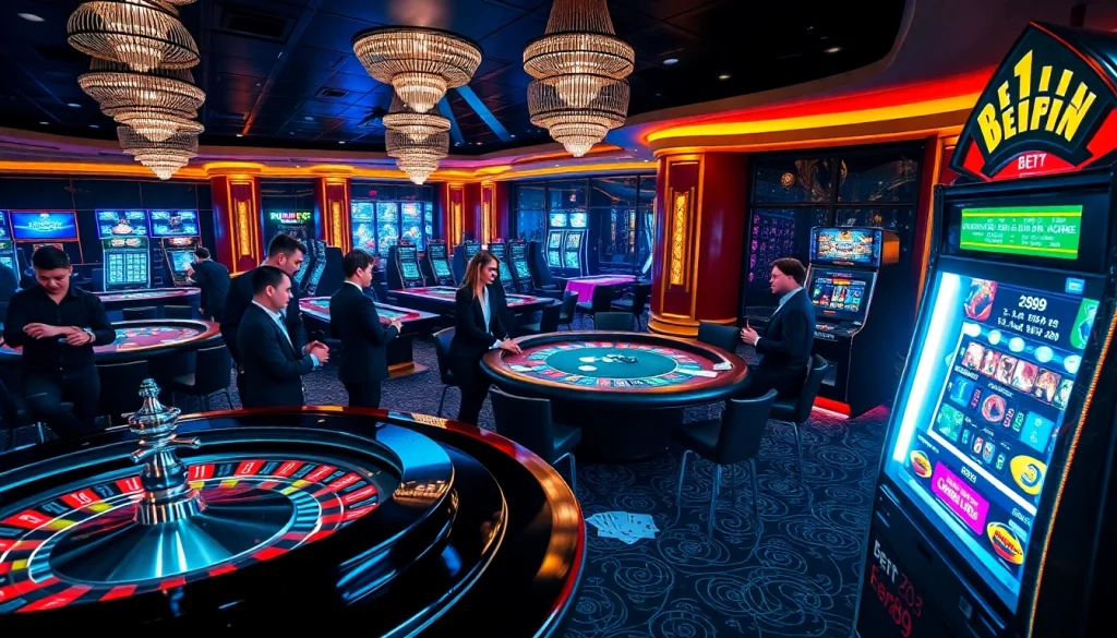 Engage in exciting bets at a luxurious casino scene representing bet789 with vibrant gaming elements.