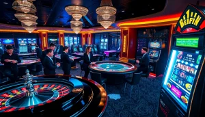 Engage in exciting bets at a luxurious casino scene representing bet789 with vibrant gaming elements.