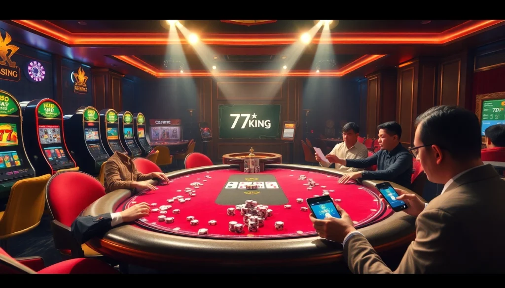 Players enjoying an exciting game 79king at a luxurious poker table in a vibrant casino atmosphere.