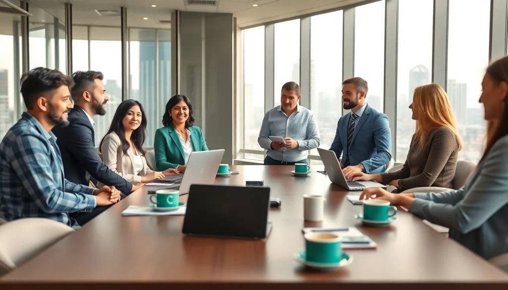 Collaborative team integrating WhatsApp Business CRM in a modern office setting