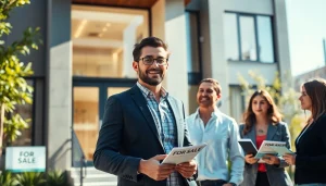 Showcasing real estate with a professional agent in a modern urban setting.