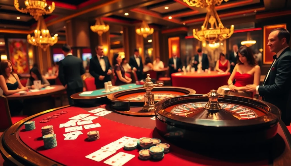 Engaging casino scene showcasing Trang chủ OK8386 with lively gaming action.