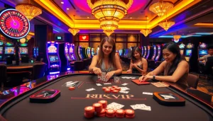 RIKVIP gamblers engaged in thrilling gameplay at an elegant casino table.