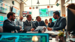 Bookmakers analyzing odds and data at sportsbooks in Manitoba during work, showcasing professional engagement.