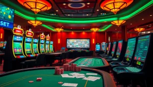 A luxurious online casino gaming scene showcasing the excitement of SOIBET with vibrant graphics and professional betting tables.