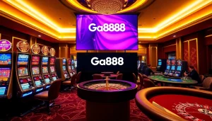 Experience thrilling gaming with Ga888 featuring luxurious casino elements and vibrant colors.