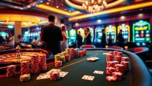 Players enjoying a thrilling poker game at 9bet's luxurious casino table.