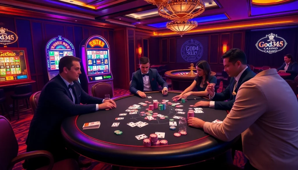 Experience the thrill of winning at God345 casino with vibrant poker tables and lively gameplay.