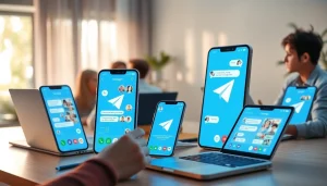 Seamless communication through the Telegram中文 app on various devices, highlighting its features and user base.