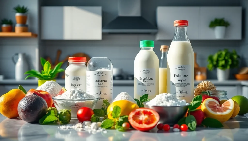 Utilizing édulcorant industriel in a vibrant kitchen setup with fresh ingredients.