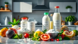 Utilizing édulcorant industriel in a vibrant kitchen setup with fresh ingredients.