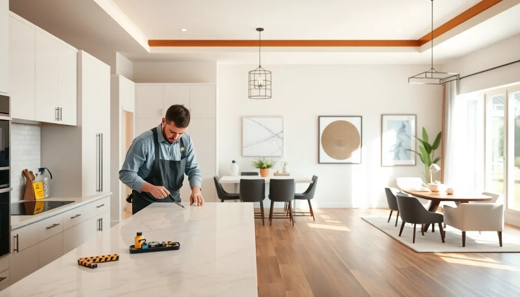 Home renovation featuring a modern kitchen remodel with bright lighting and stylish decor.