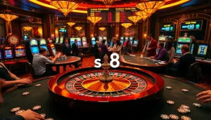 Players placing bets at a luxurious casino table featuring the s8 betting interface.