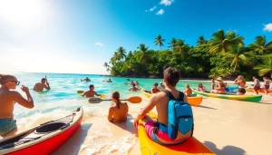 여행자들이 다양한 액티비티를 즐기는 datanisle.com의 아름다운 해변 풍경