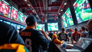 Engaging scene of sports betting in Saskatchewan showcasing fans and vibrant sportsbook atmosphere.