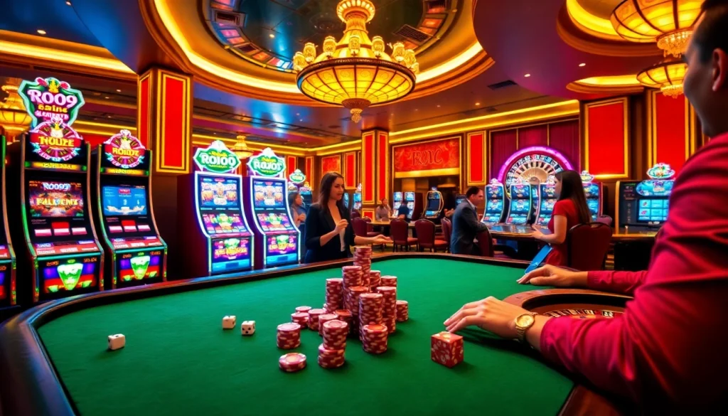 Excited players enjoying a thrilling game at Roo99 Casino's luxurious tables.