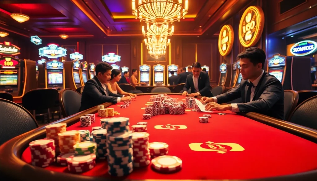 Experience the thrill of gambling at UU 88 with dynamic casino tables and vibrant poker chips.
