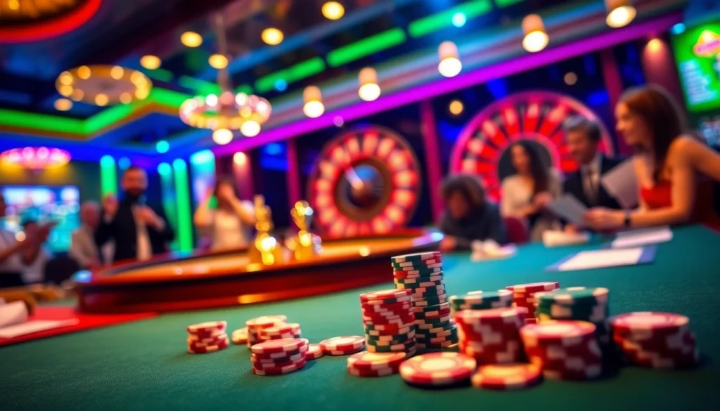 Experience the thrill of gaming action at https://88aaa.fit/ with a vibrant casino scene featuring a roulette wheel and poker chips.