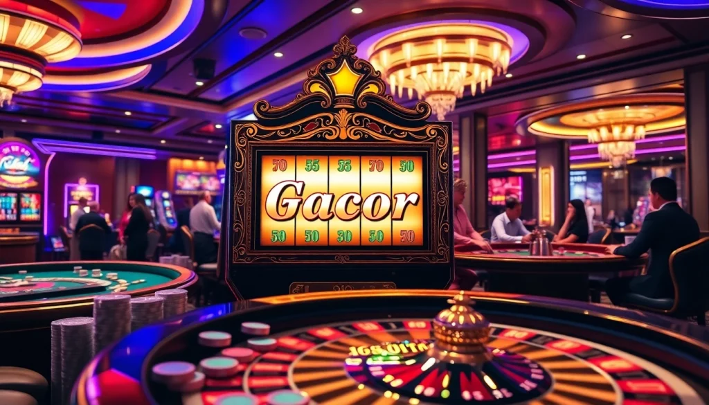 Players enjoying Slot Gacor games at a vibrant casino filled with energy and excitement.