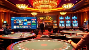 U8888 online gambling excitement with vibrant casino tables and players engaging.