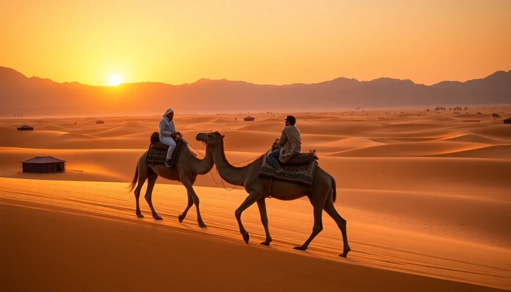 Experience a magical Camel ride Marrakech at sunset in the Agafay Desert, with stunning golden dunes and serene landscapes.