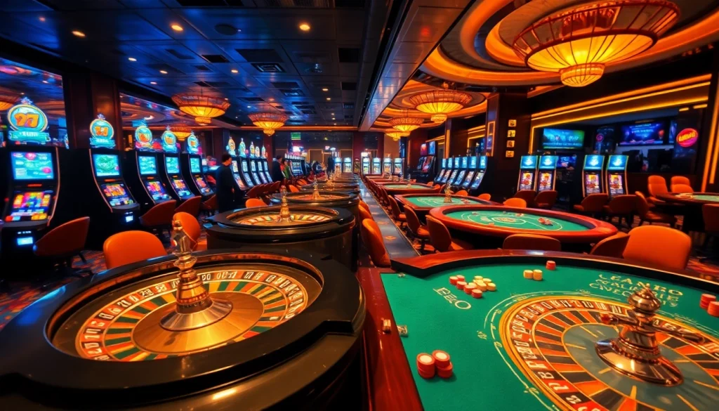 Experience excitement at https://ev88.claims/ with vibrant casino games, roulette wheels, and slot machines.