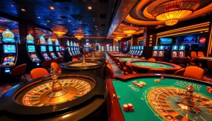 Experience excitement at https://ev88.claims/ with vibrant casino games, roulette wheels, and slot machines.