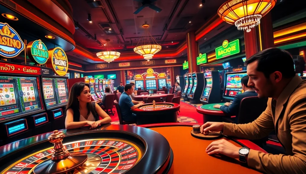 Players enjoying exciting games at Neo79 casino, highlighting thrilling slot machines and roulette.