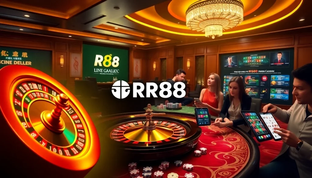 Experience the thrill of RR88 online gambling with a luxurious casino scene.