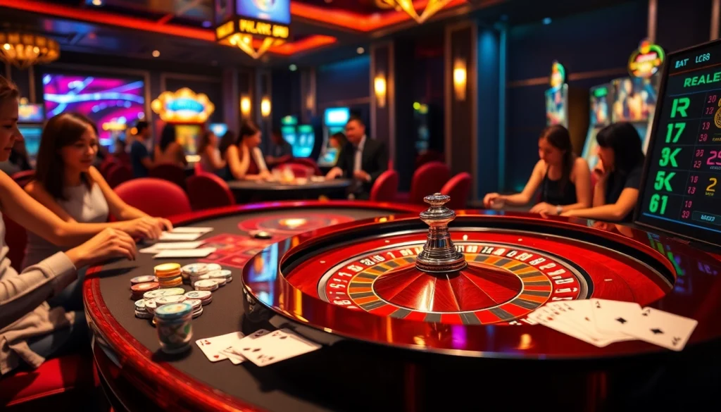 Experience the thrill of winning at Lc88's luxurious casino table featuring roulette and poker.