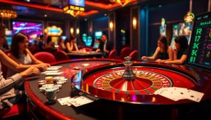 Experience the thrill of winning at Lc88's luxurious casino table featuring roulette and poker.