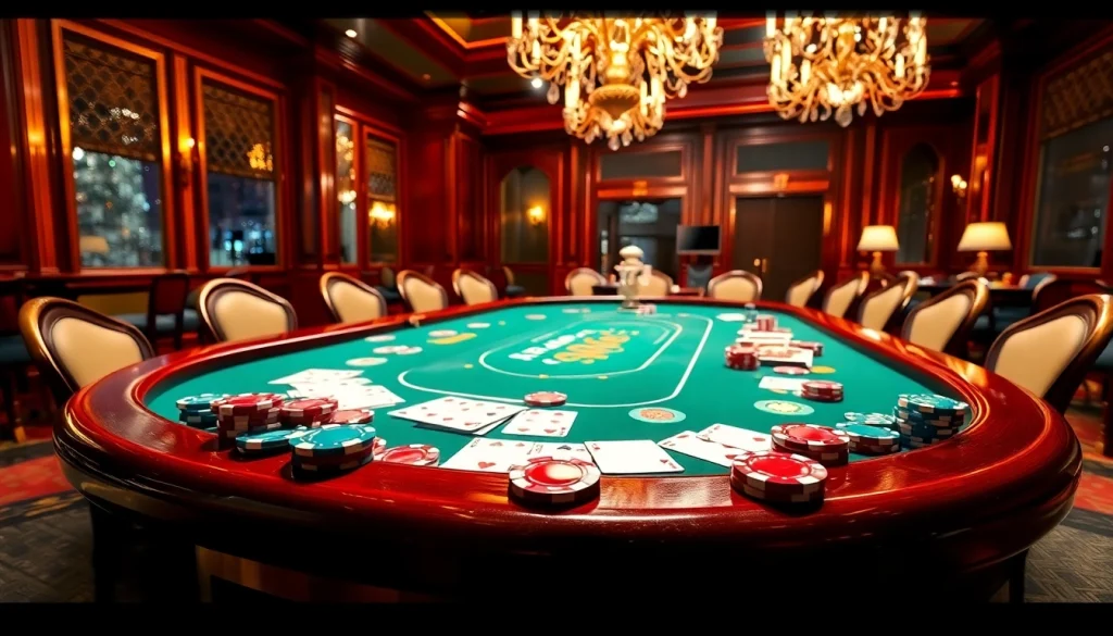 Experience thrilling gameplay at vn168 casino with poker chips and cards in an upscale setting.