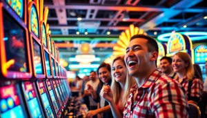 Menampilkan pengalaman menarik saat bermain slot gacor di kasino yang ramai.