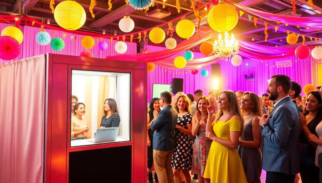 Rent a Photo Booth featuring a lively setup with guests enjoying themselves at an event.