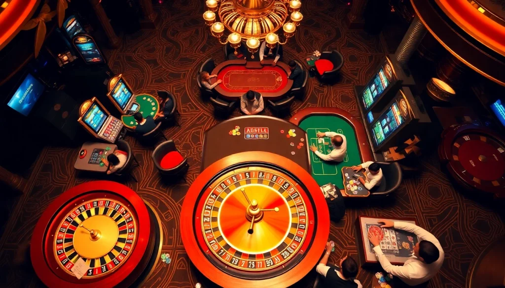 Experience the thrill of gambling at https://s88.works/ with a dynamic casino scene featuring players and tables.