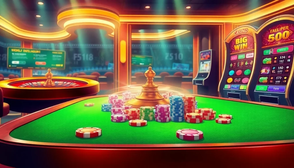 Experience thrilling wins at F168, featuring vibrant poker chips and a spinning roulette wheel.