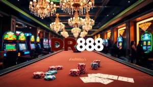 Experience thrilling gameplay at DR88's upscale online casino with vibrant poker chips and luxurious slot machines.