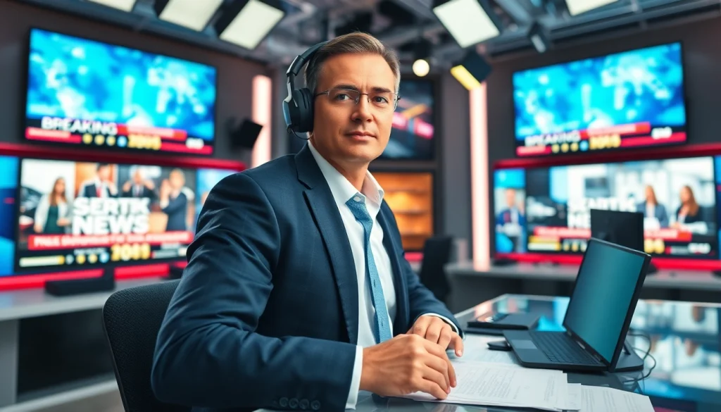 Report on current events at https://spectacle.com.ua with a dynamic newsroom backdrop.