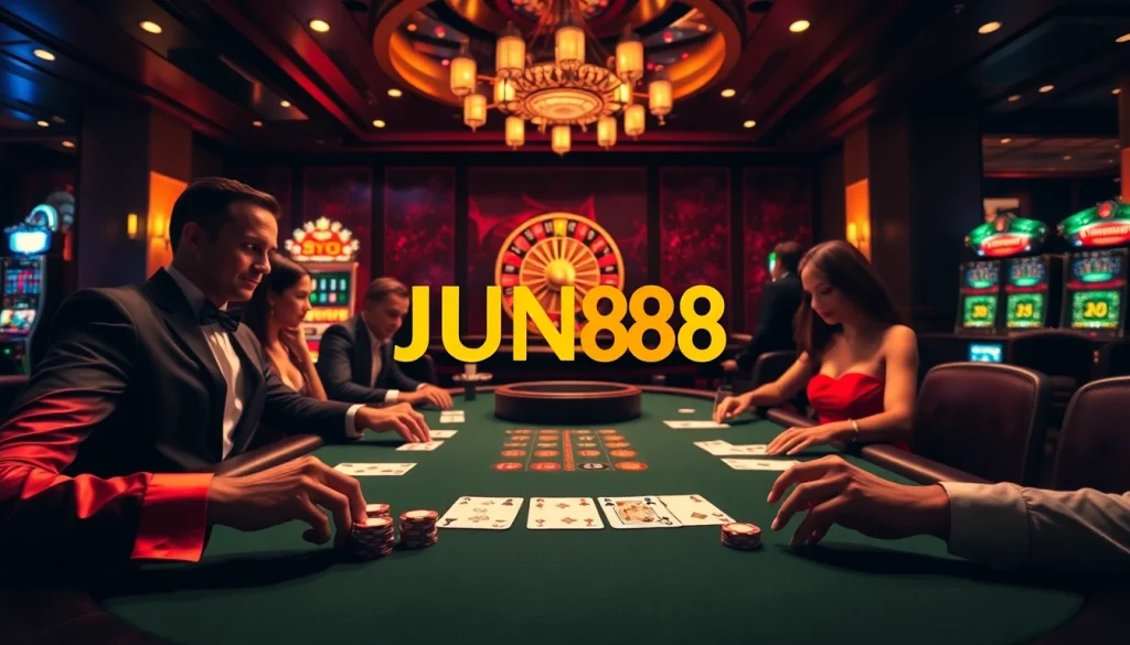 Experience high-stakes poker at JUN88 with vibrant casino visuals