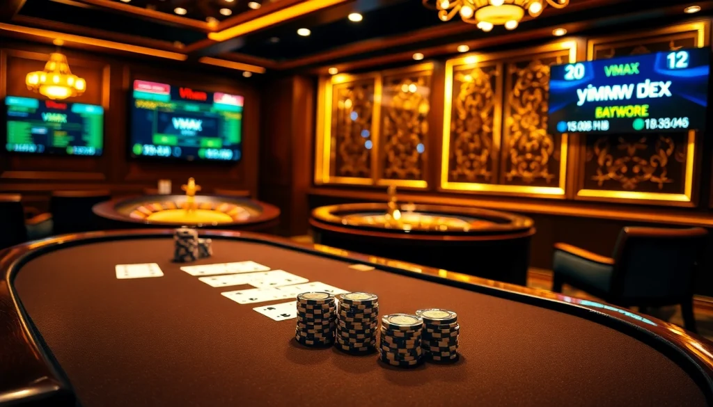 Experience the thrilling ambiance at VMAX casino with vibrant gaming tables and enticing promotions.