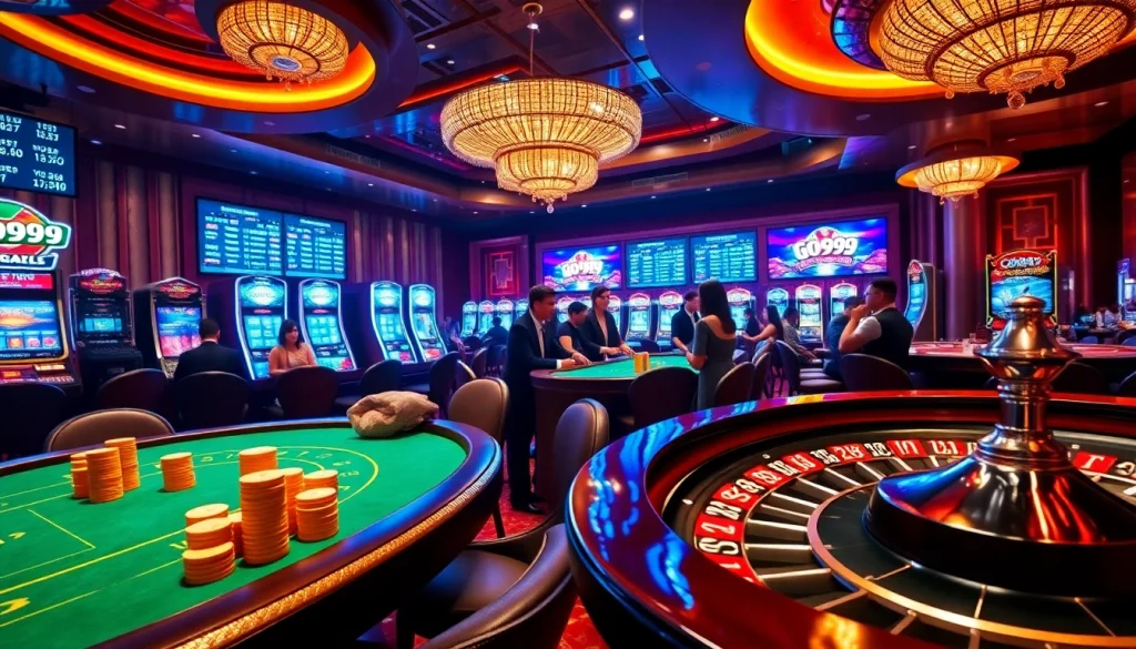 Experience thrilling betting at GO99.now with dynamic casino action featuring poker tables and slot machines.