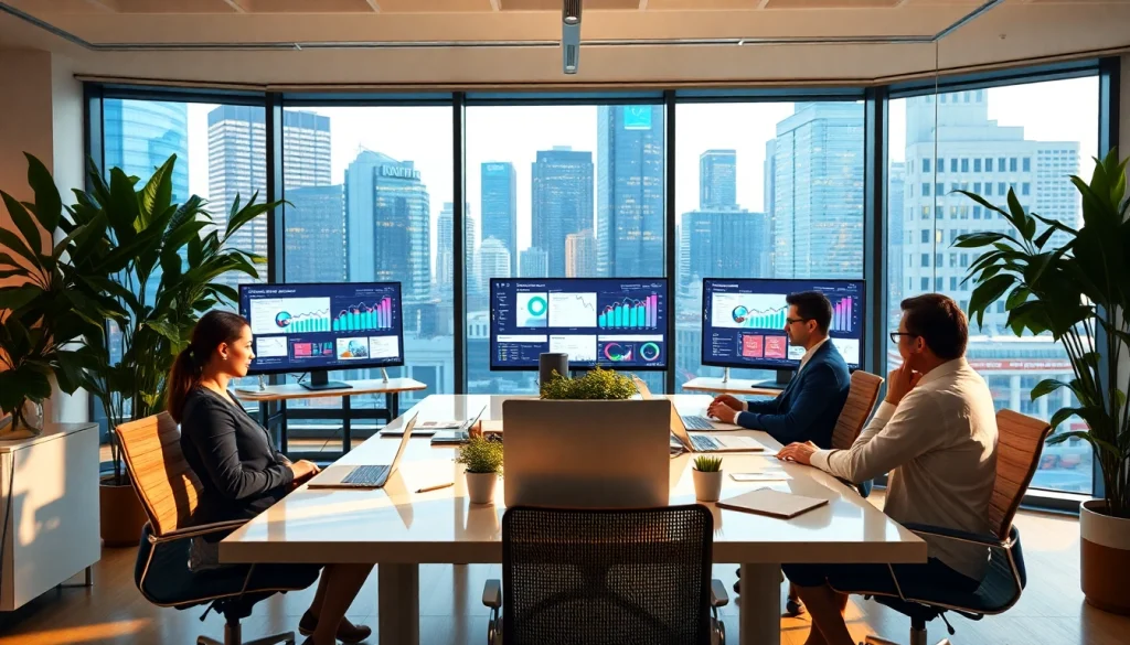 Visualize SEO strategies being developed in a modern office setting.