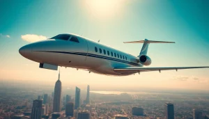 FlyMarquis offers seamless private jet travel experience amidst vibrant city skyline.