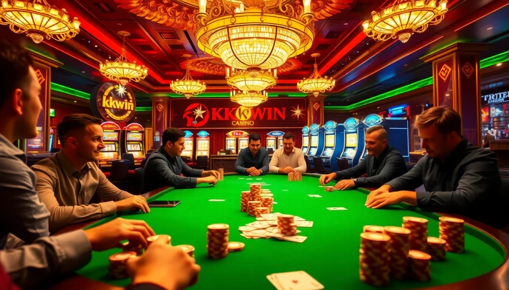 Experience the excitement of kkwin poker with players at a luxury casino table.