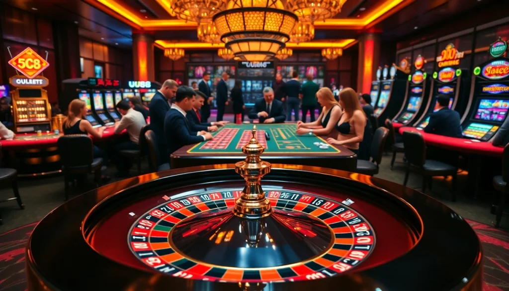 Enjoying a thrilling casino experience at uu88 with roulette, poker, and slot machines.