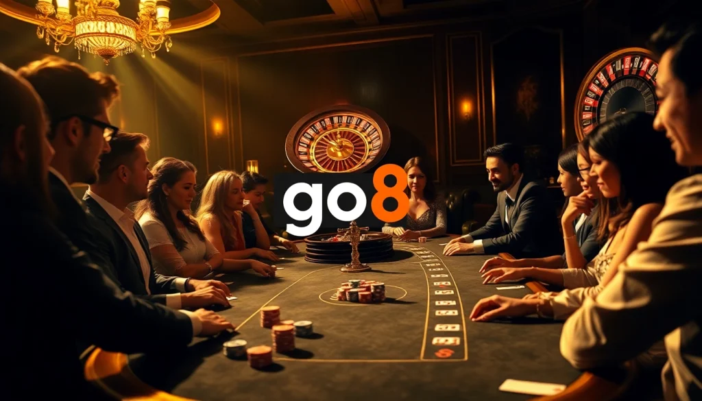 Experience the excitement of go8 casino games with luxurious tables and vibrant roulette wheels.
